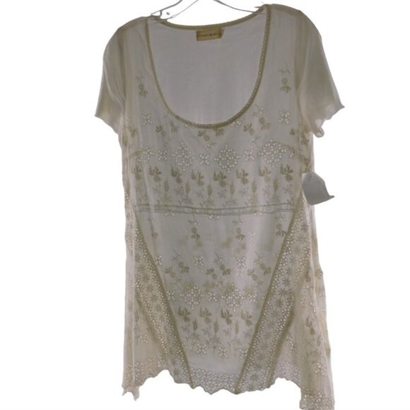 4 Love and Liberty-Johnny Was NWT Silk Blend Cream Eyelet Sheer Top, Size Small - Picture 1 of 7